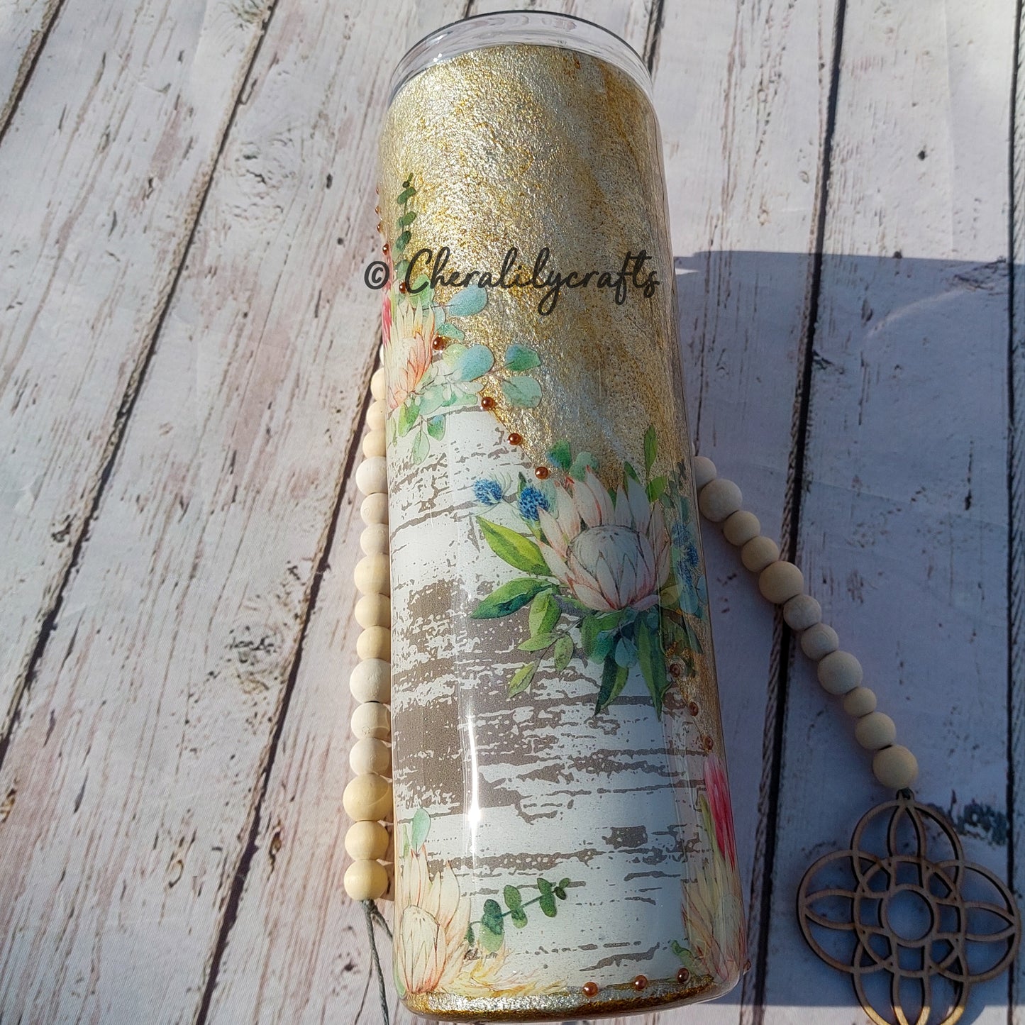 30 oz Skinny Floral Wood/Patina Swirl Tumbler