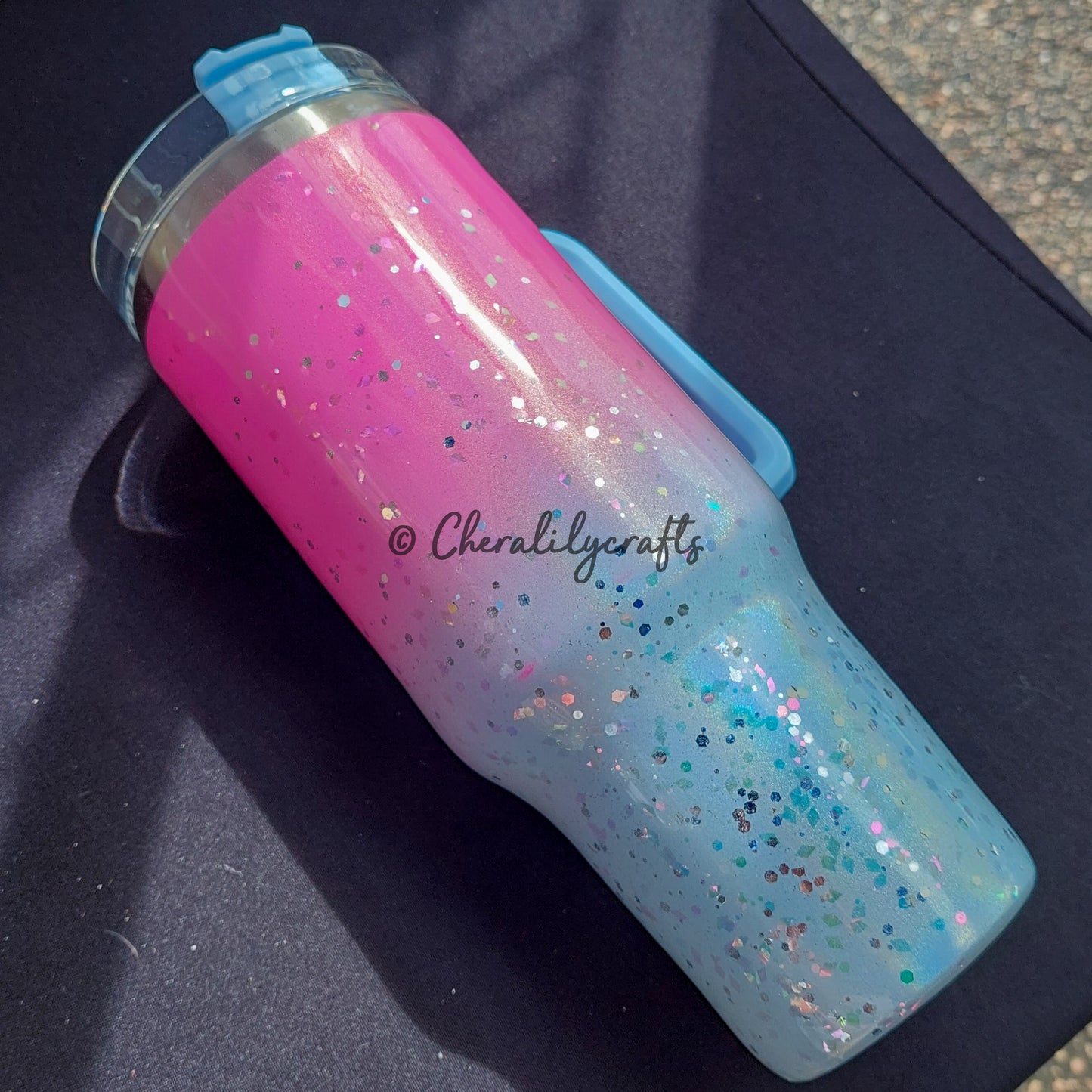 40 oz Pink/Blue Floral Dragons Tumbler