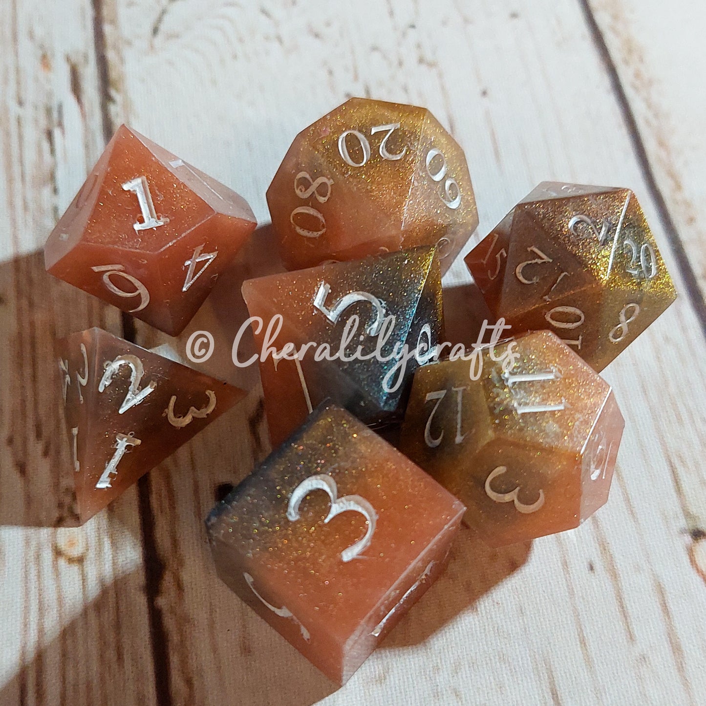 7 Piece Polyhedral Dice Set- Rose Gold/Silver/Gold