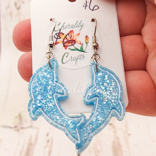 Blue Dolphin Epoxy Earrings