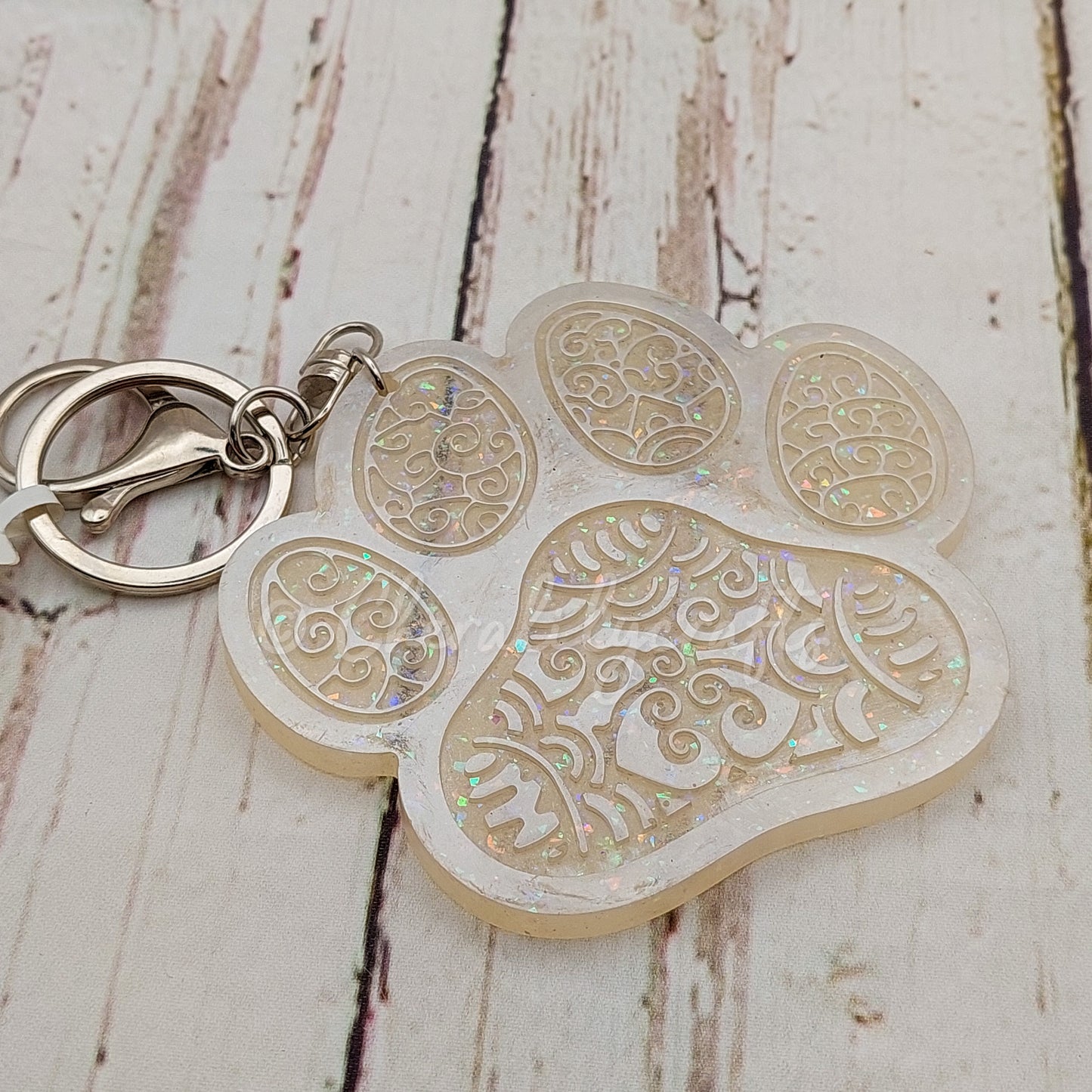 White Pawprint Keychain