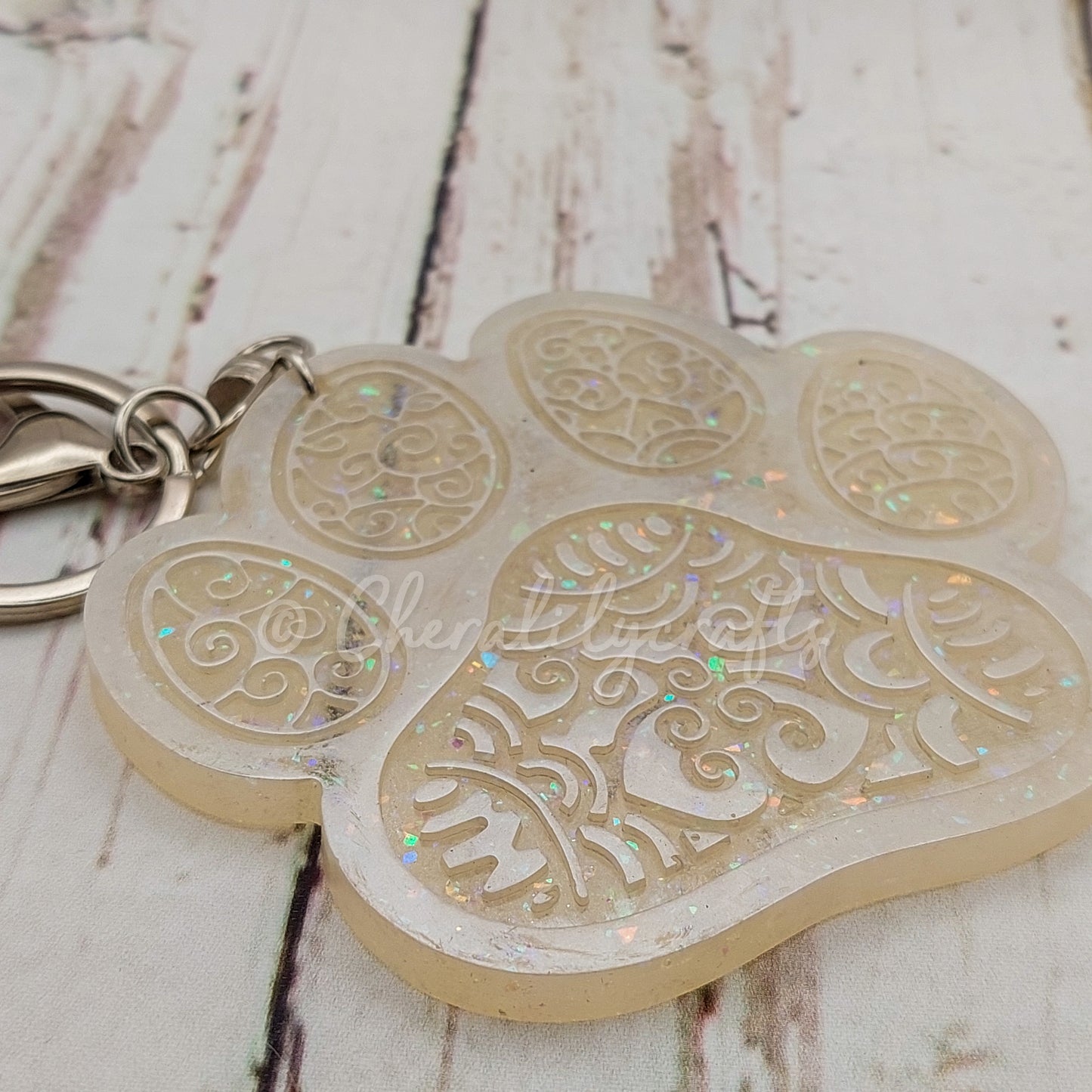 White Pawprint Keychain