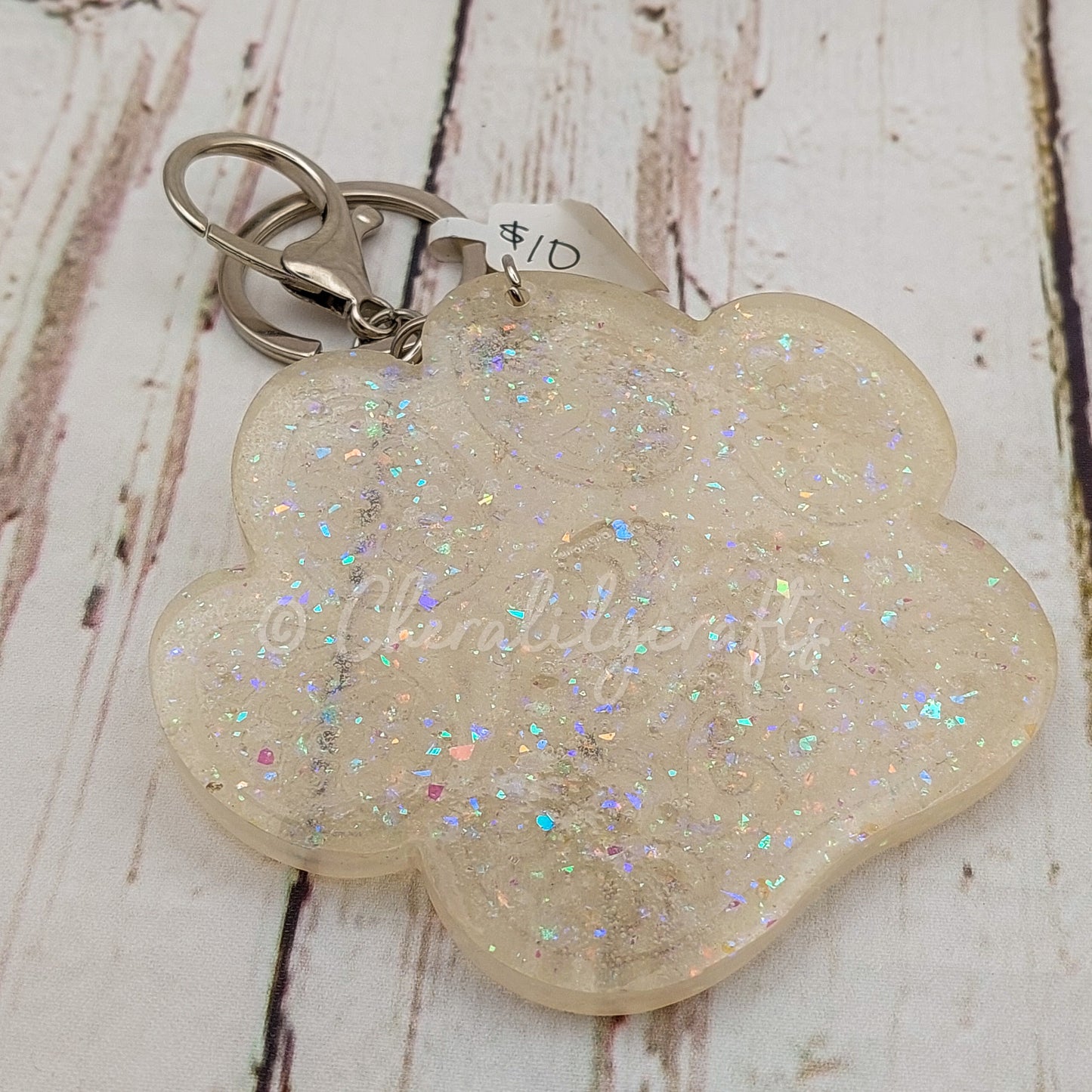 White Pawprint Keychain