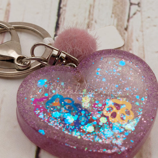Pink Heart Shaker Keychain w/ Pawprints
