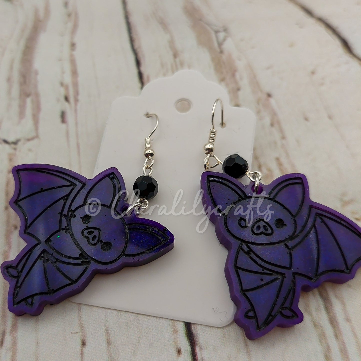 Purple Bat Epoxy Earrings