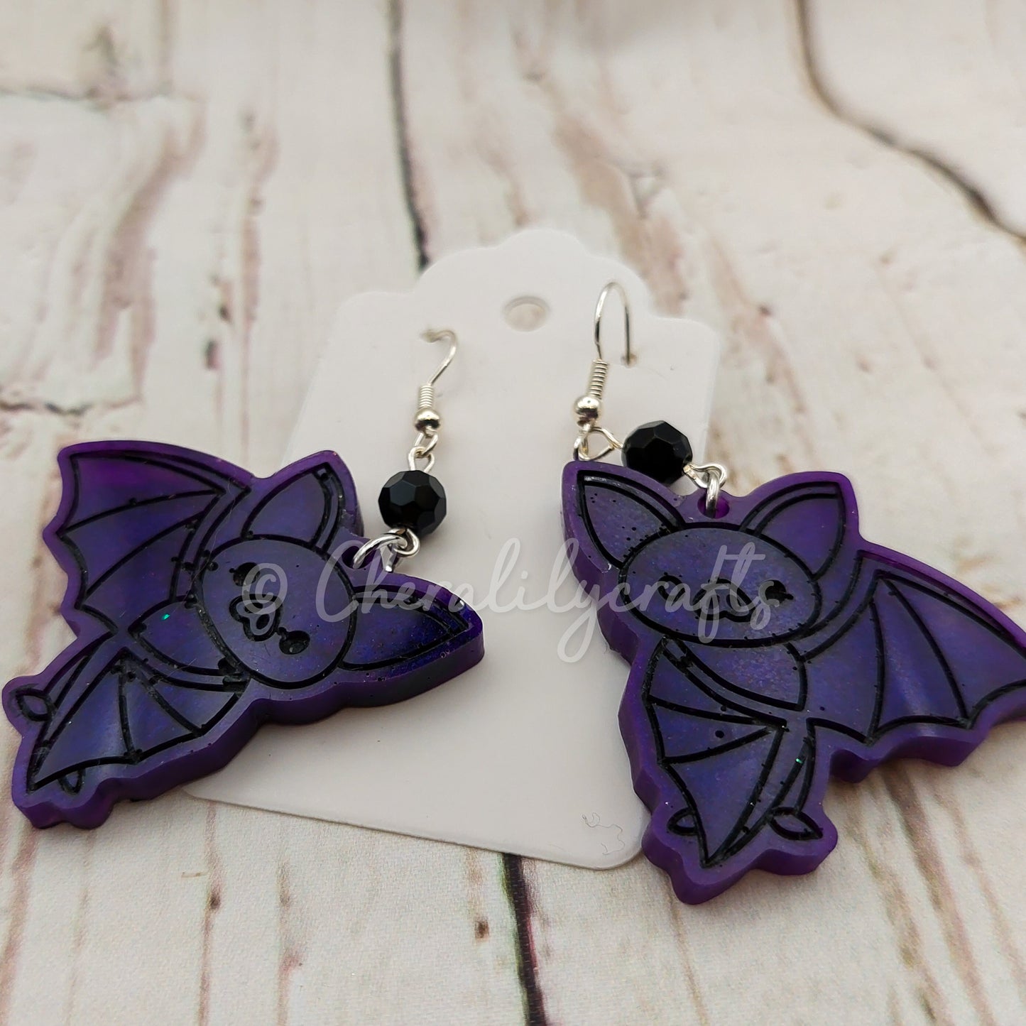 Purple Bat Epoxy Earrings