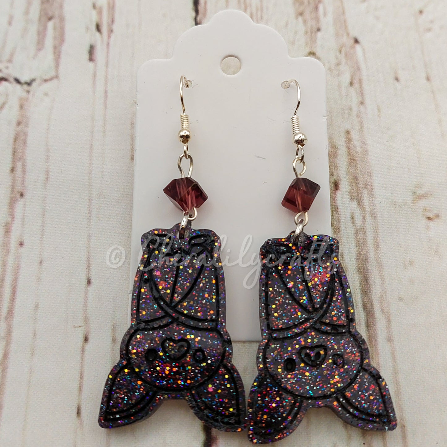 Hanging Black Bat Epoxy Earrings