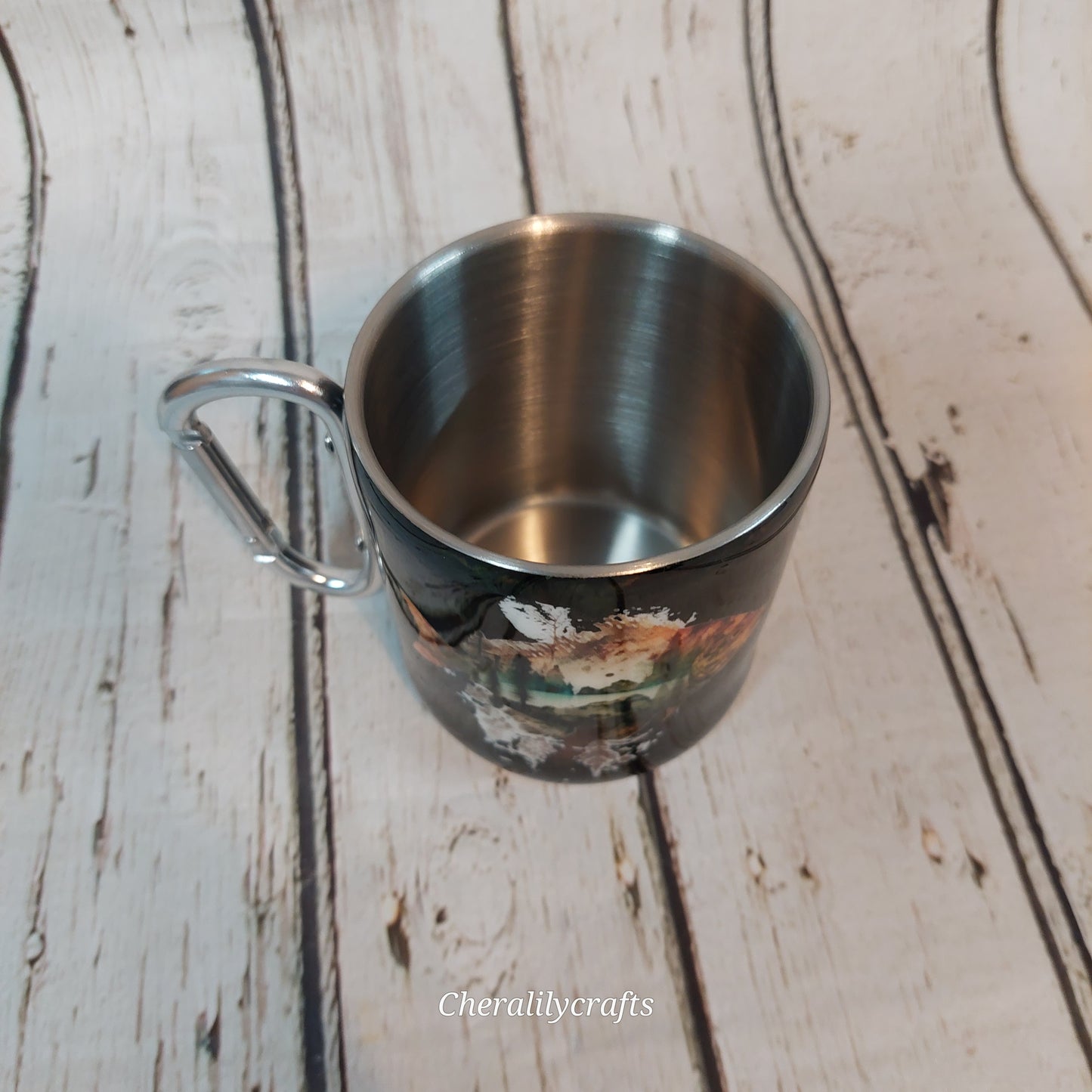Camo Carabiner Mug W/ fish outdoor scene decal