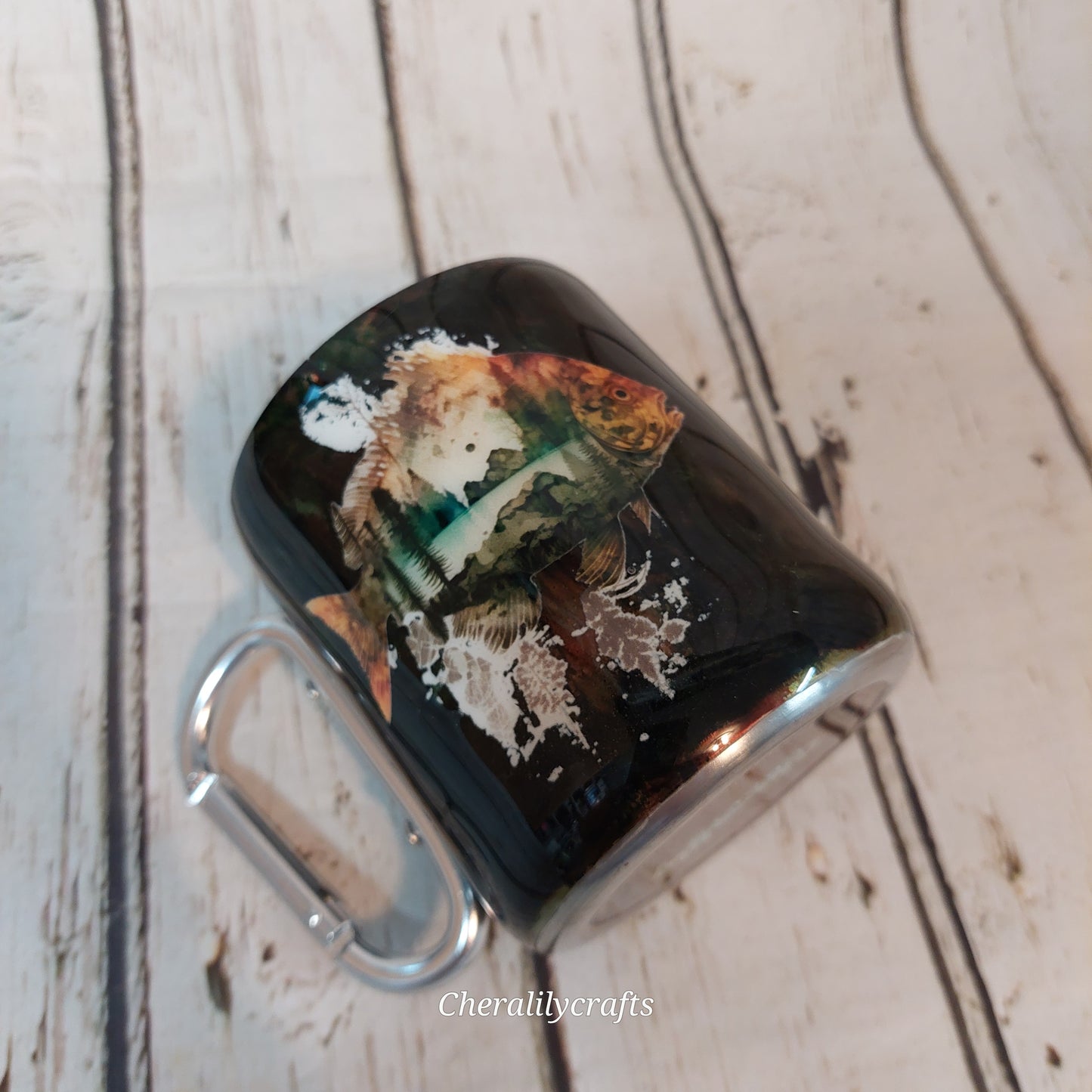 Camo Carabiner Mug W/ fish outdoor scene decal