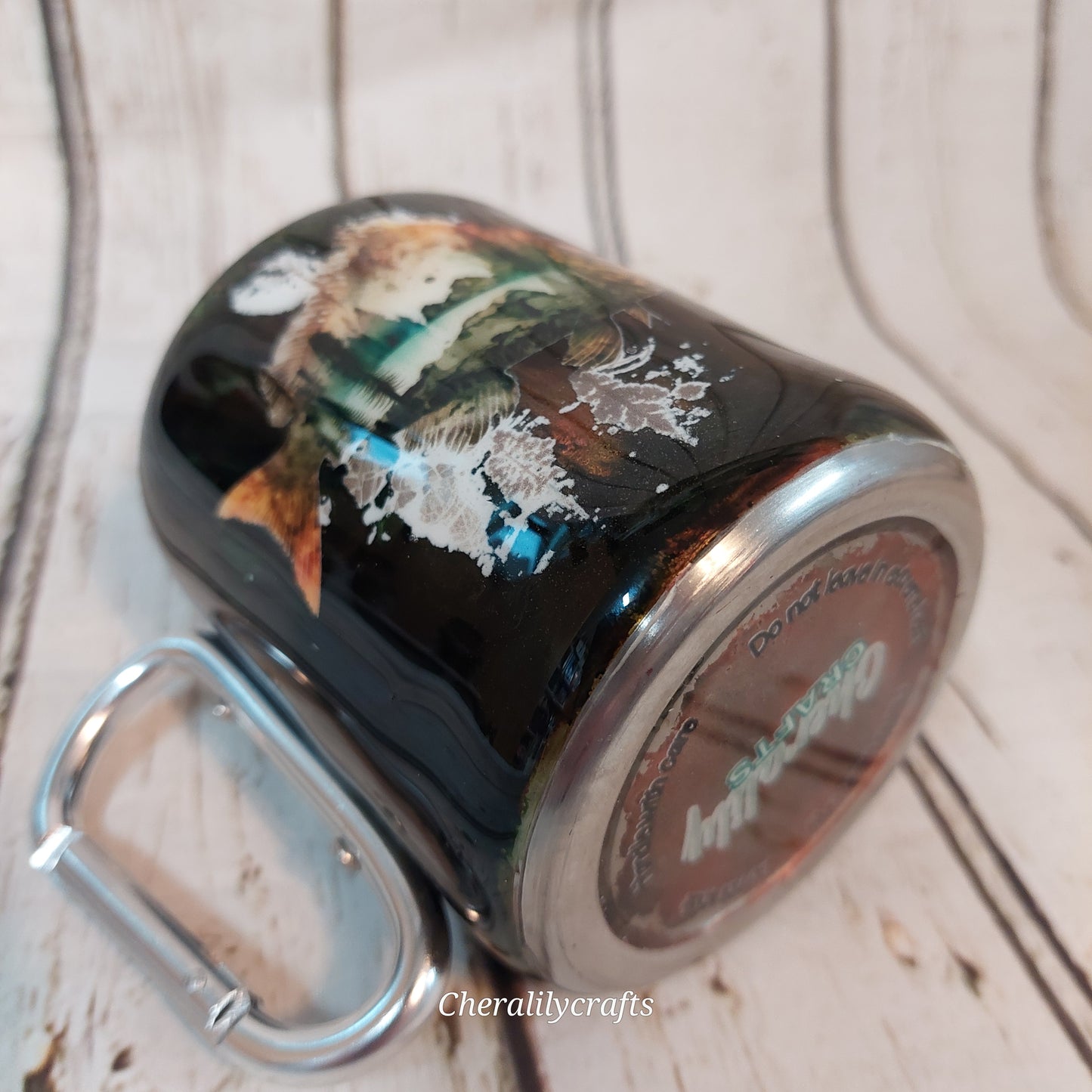 Camo Carabiner Mug W/ fish outdoor scene decal