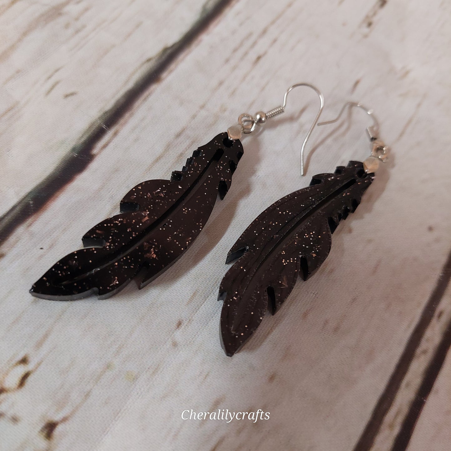 Black Feather Epoxy Earrings