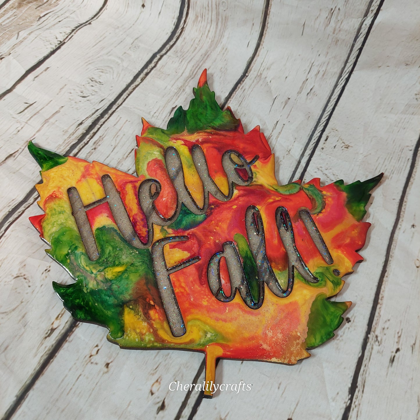 Hello Fall Wood/Resin Decor-Short Stem