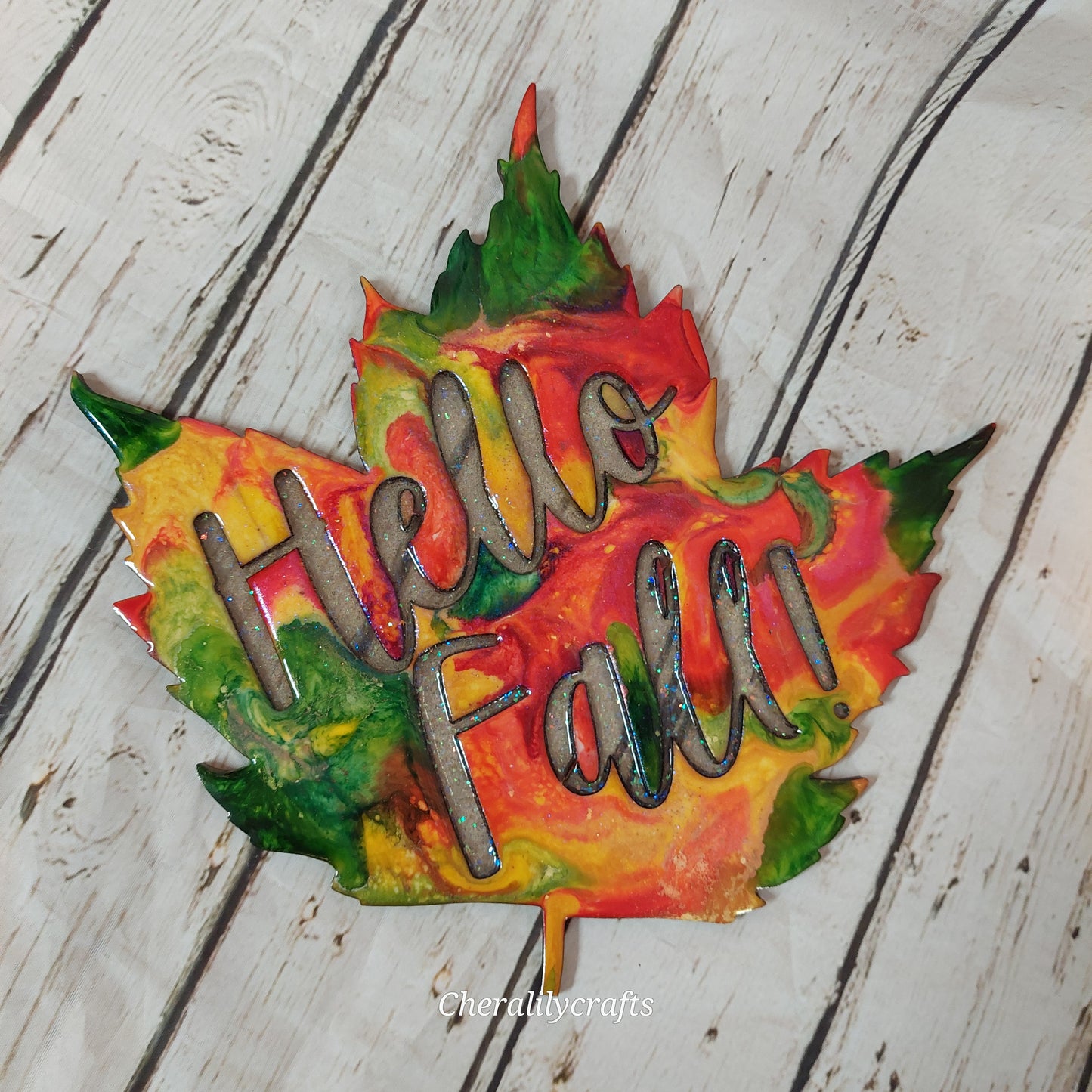 Hello Fall Wood/Resin Decor-Short Stem