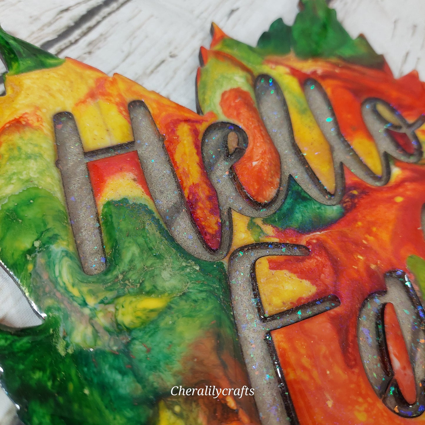 Hello Fall Wood/Resin Decor-Short Stem