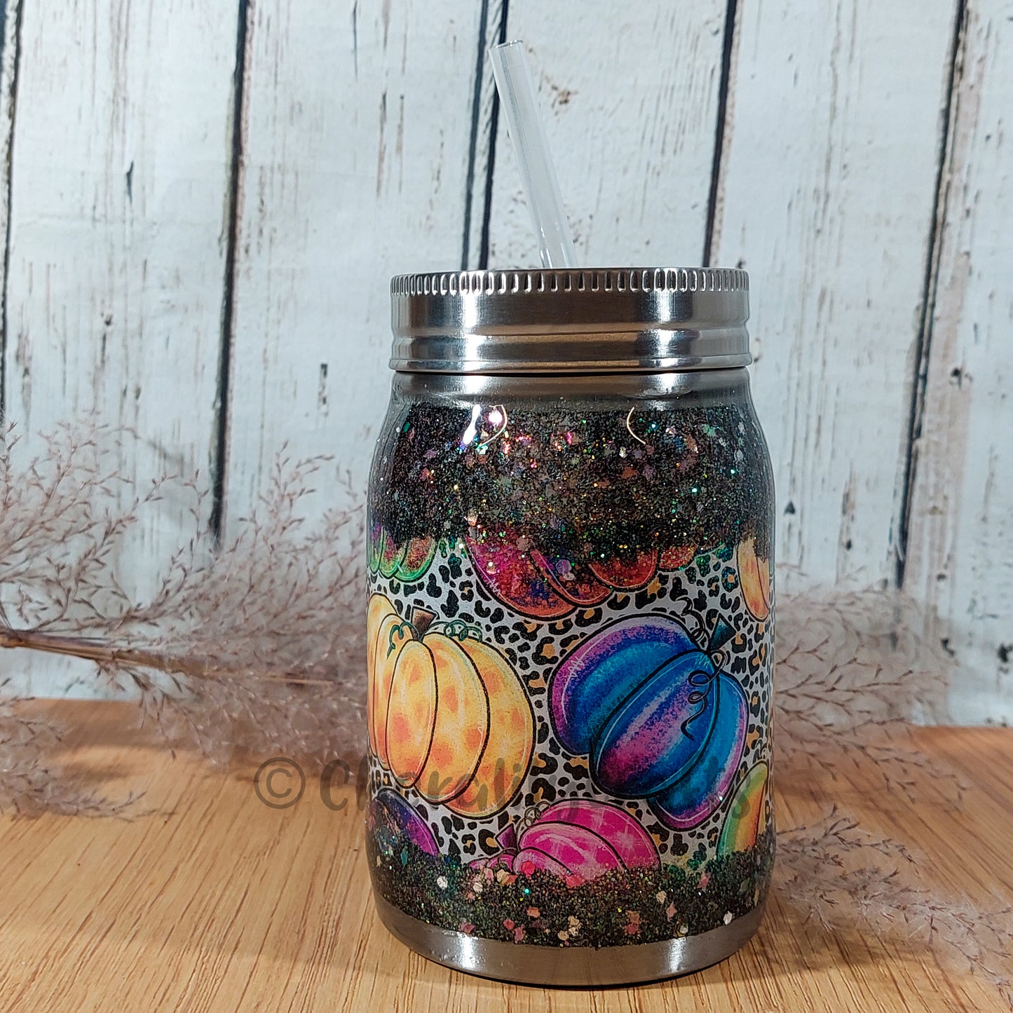 20oz Leapard Print Pumkin 'Mason' Jar