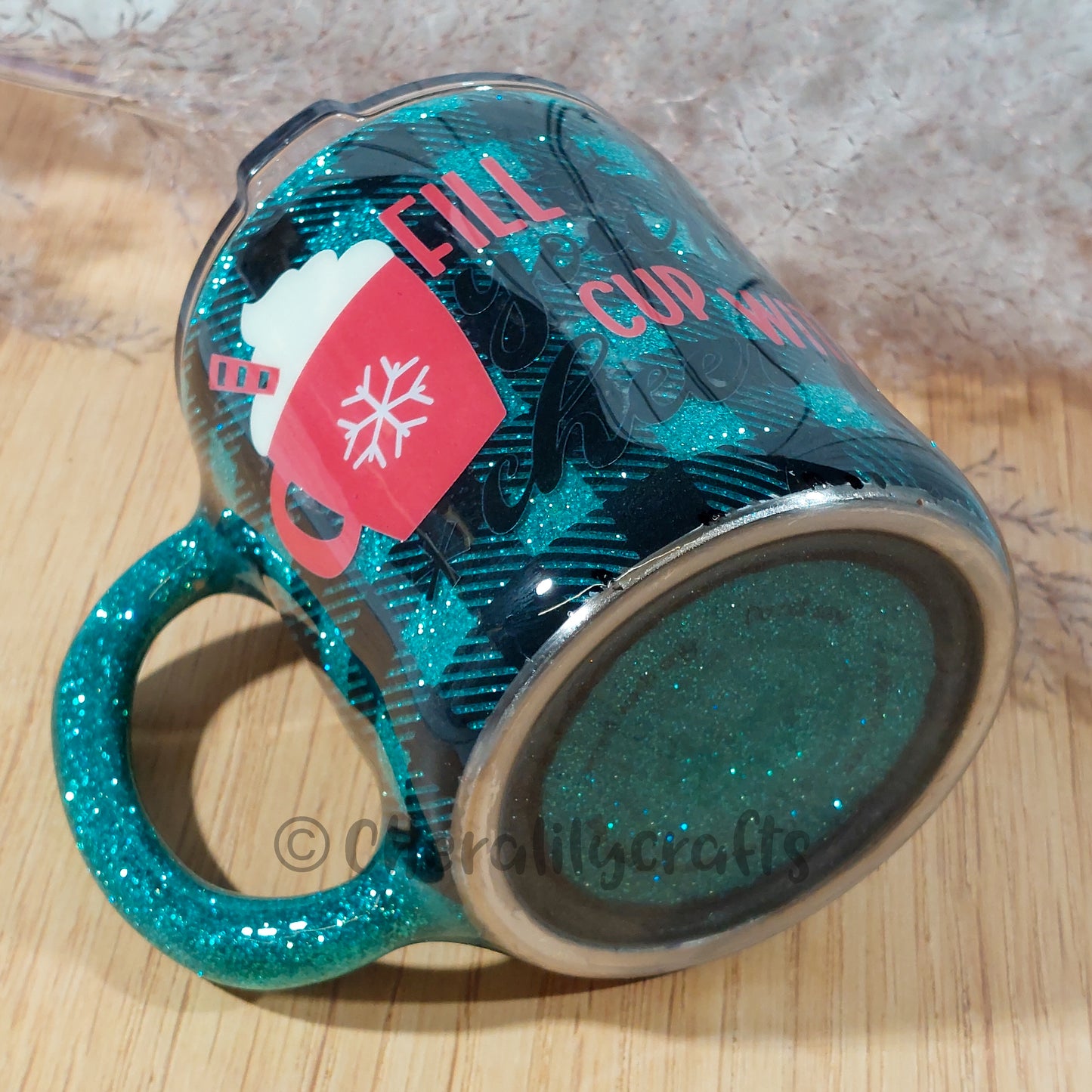 12oz Teal Plaid Mug- Fill your Cup with Cheer