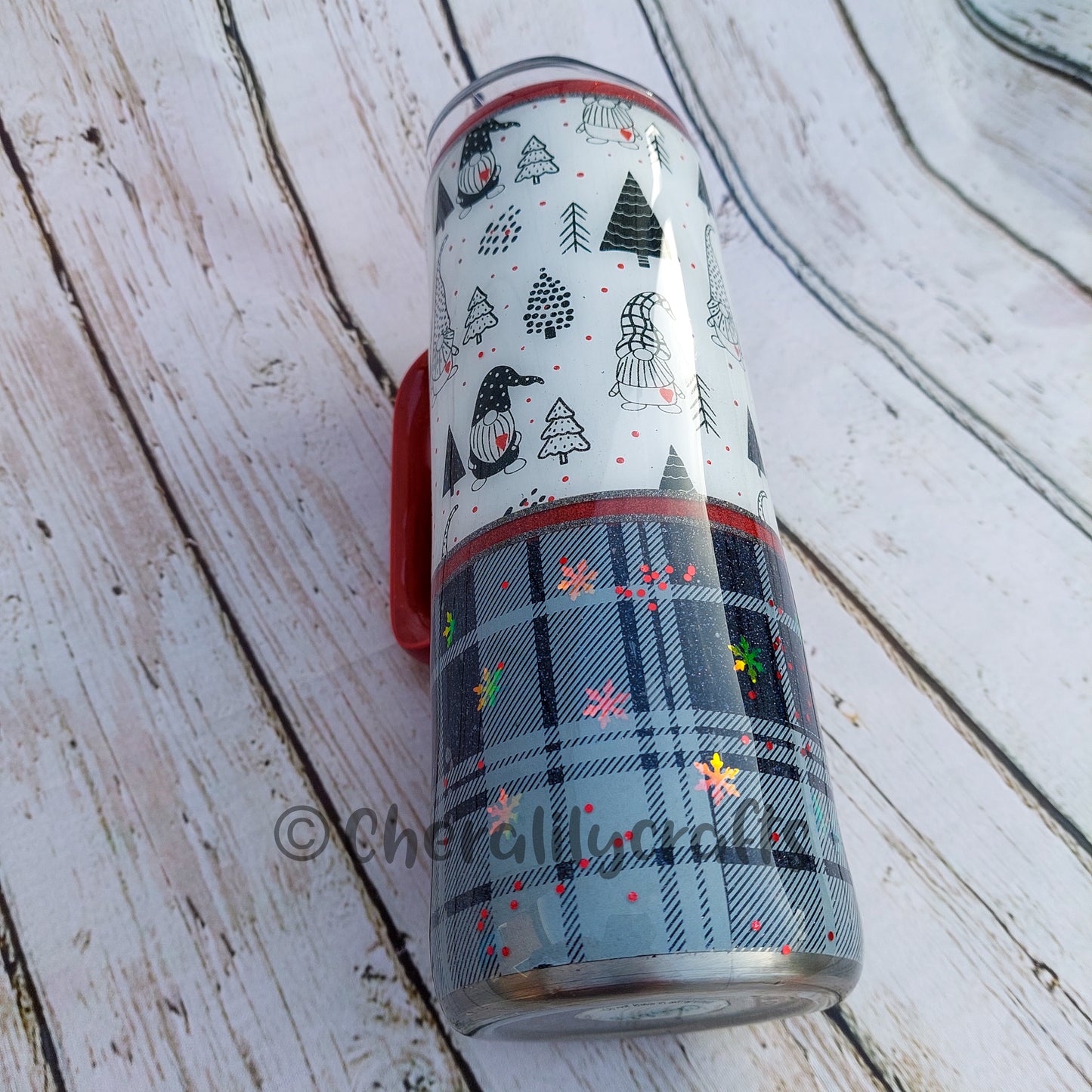 20 oz Skinny Handled Plaid/Tree Gnome Split Tumbler