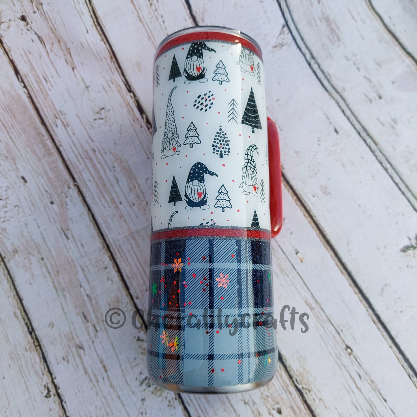 20 oz Skinny Handled Plaid/Tree Gnome Split Tumbler