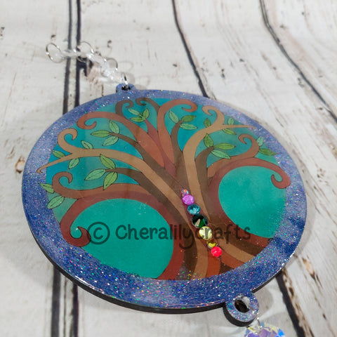 Tree of Life Round Wood/Resin Decor with Crystals