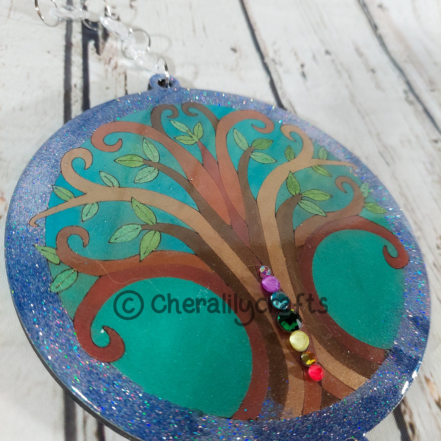 Tree of Life Round Wood/Resin Decor with Crystals