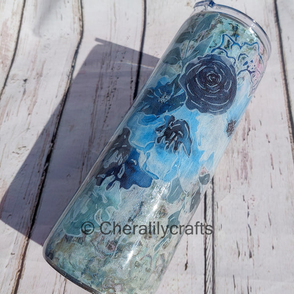 24 oz Blue Floral Plump Tumbler