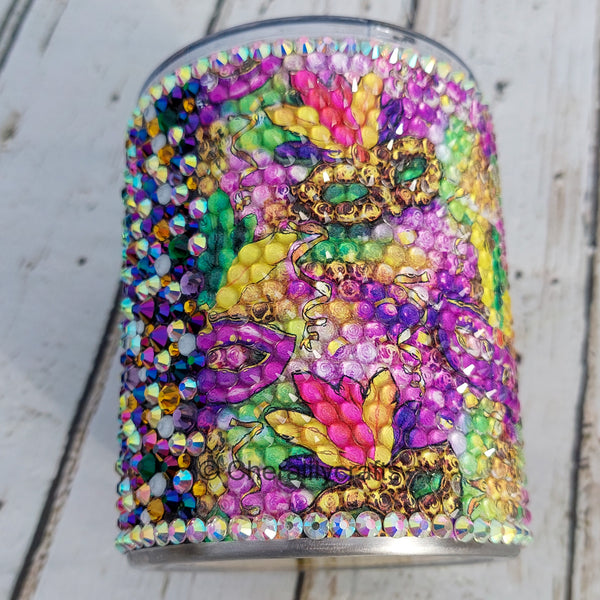 12 oz Mardi Gras Mask Split Rhinestone Tumbler