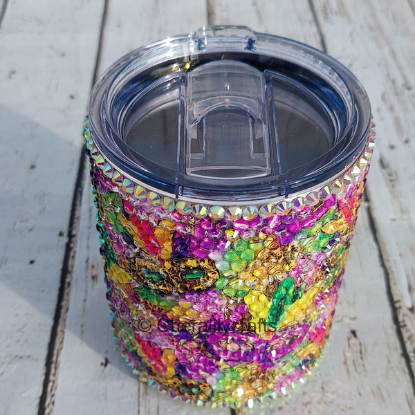 12 oz Mardi Gras Mask Split Rhinestone Tumbler