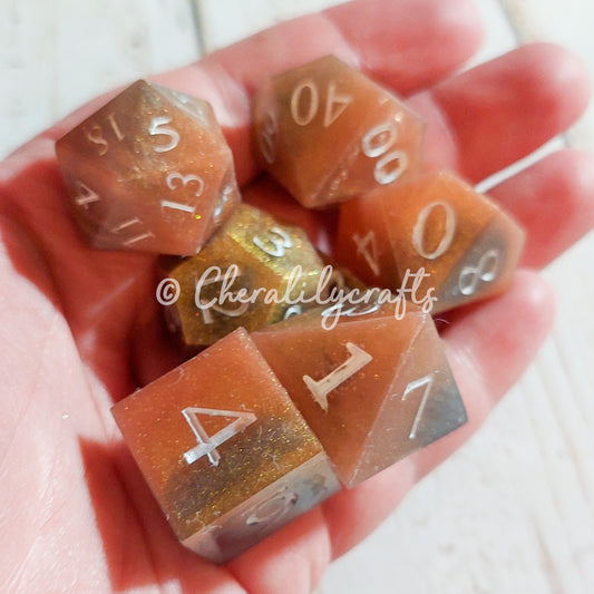 7 Piece Polyhedral Dice Set- Rose Gold/Silver/Gold