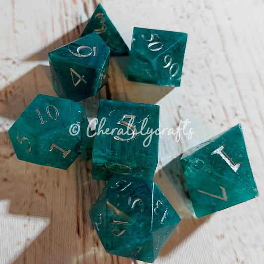 7 Piece Polyhedral Dice Set- Blue/Teal