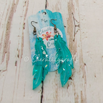 Teal Feather Epoxy Earrings