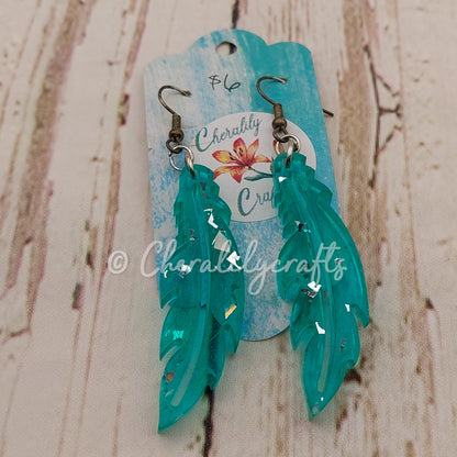 Teal Feather Epoxy Earrings