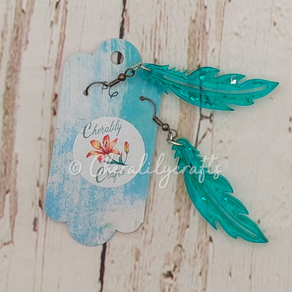 Teal Feather Epoxy Earrings