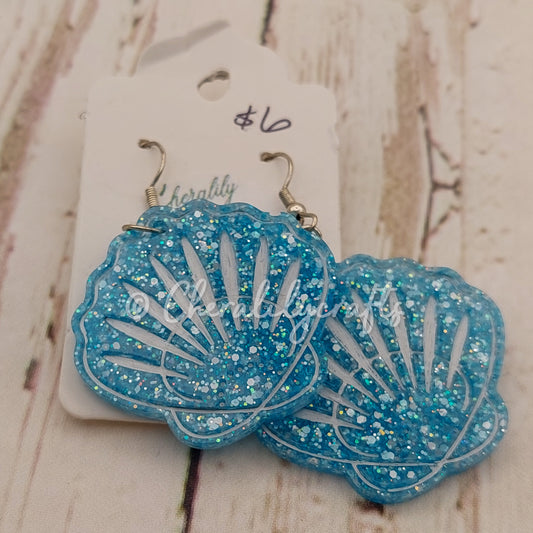 Blue Seashell Epoxy Earrings