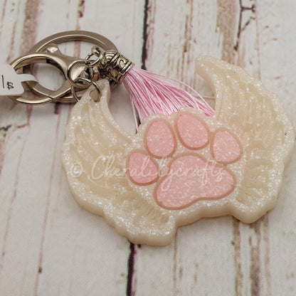 White & Pink Paw Wings Keychain