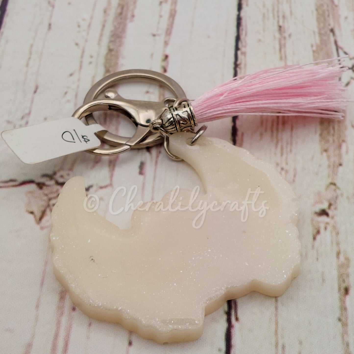 White & Pink Paw Wings Keychain