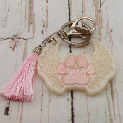 White & Pink Paw Wings Keychain