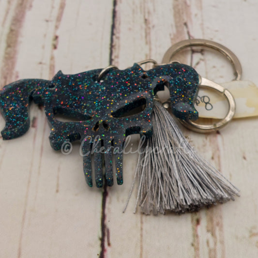 Pigtail Skull Keychain