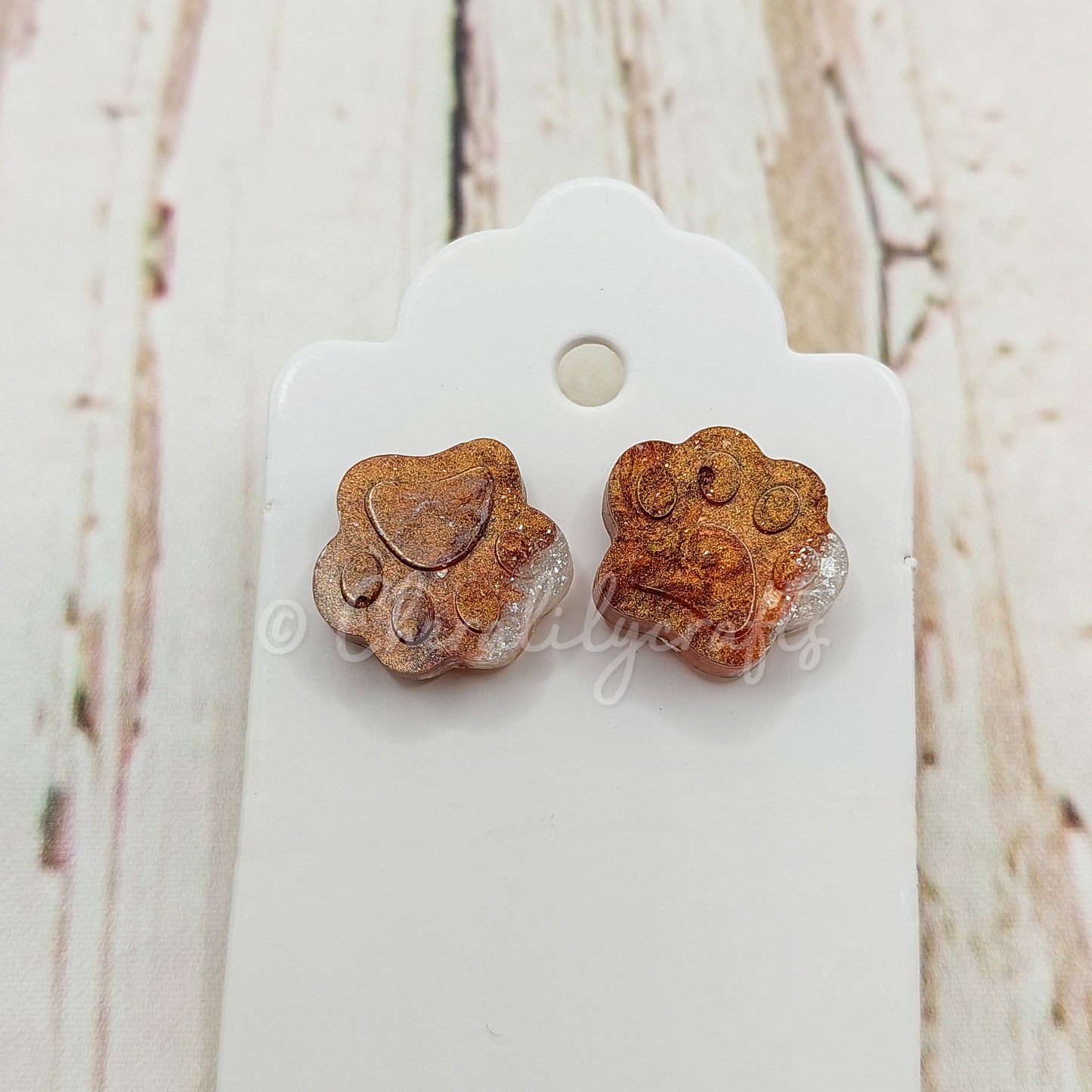 Brown/White Paw Stud Earrings