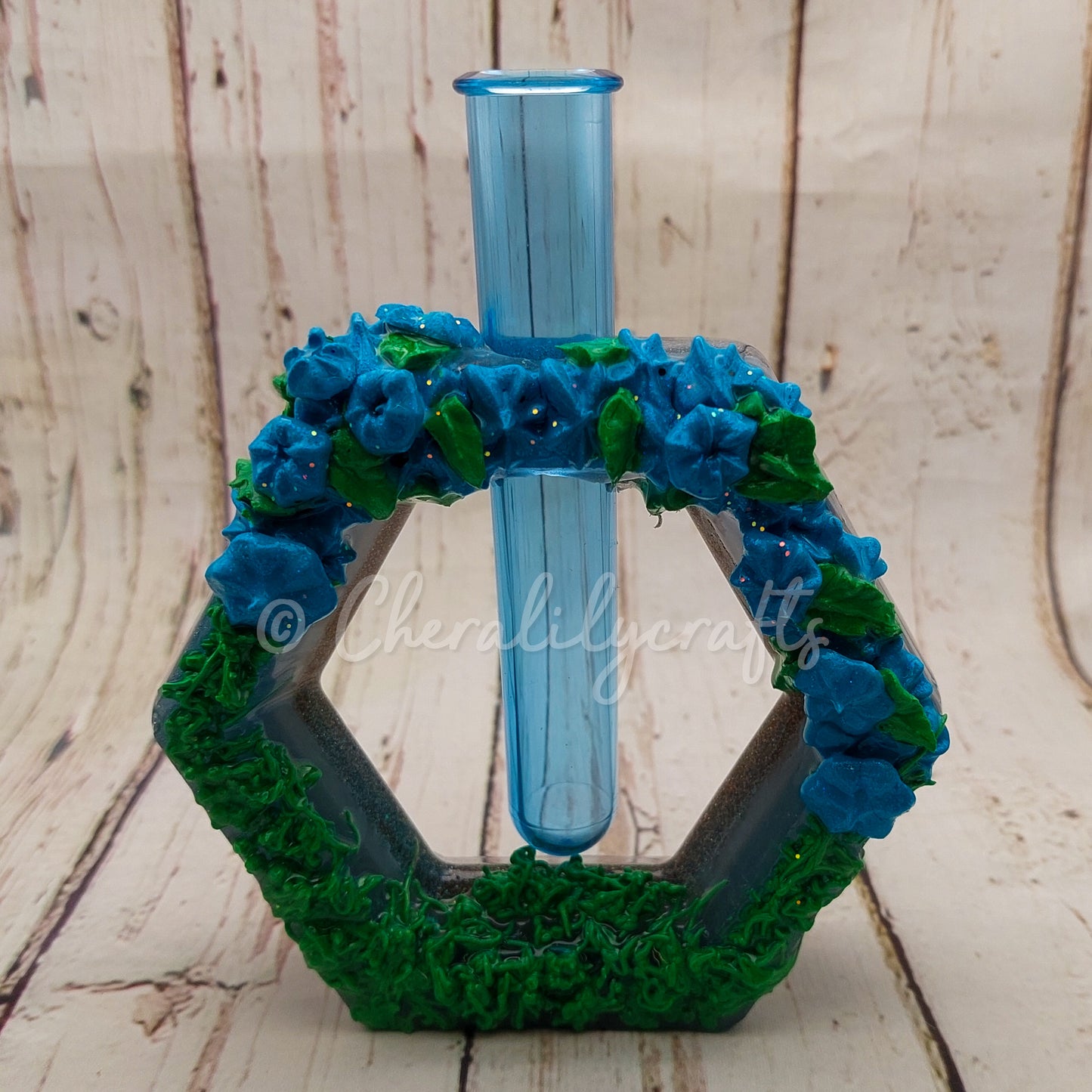 Blue Floral Bud Vase/Propagation Tube Stand