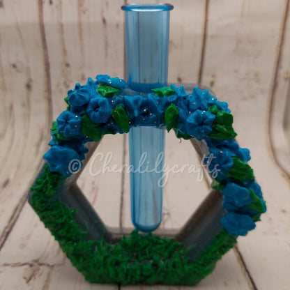 Blue Floral Bud Vase/Propagation Tube Stand