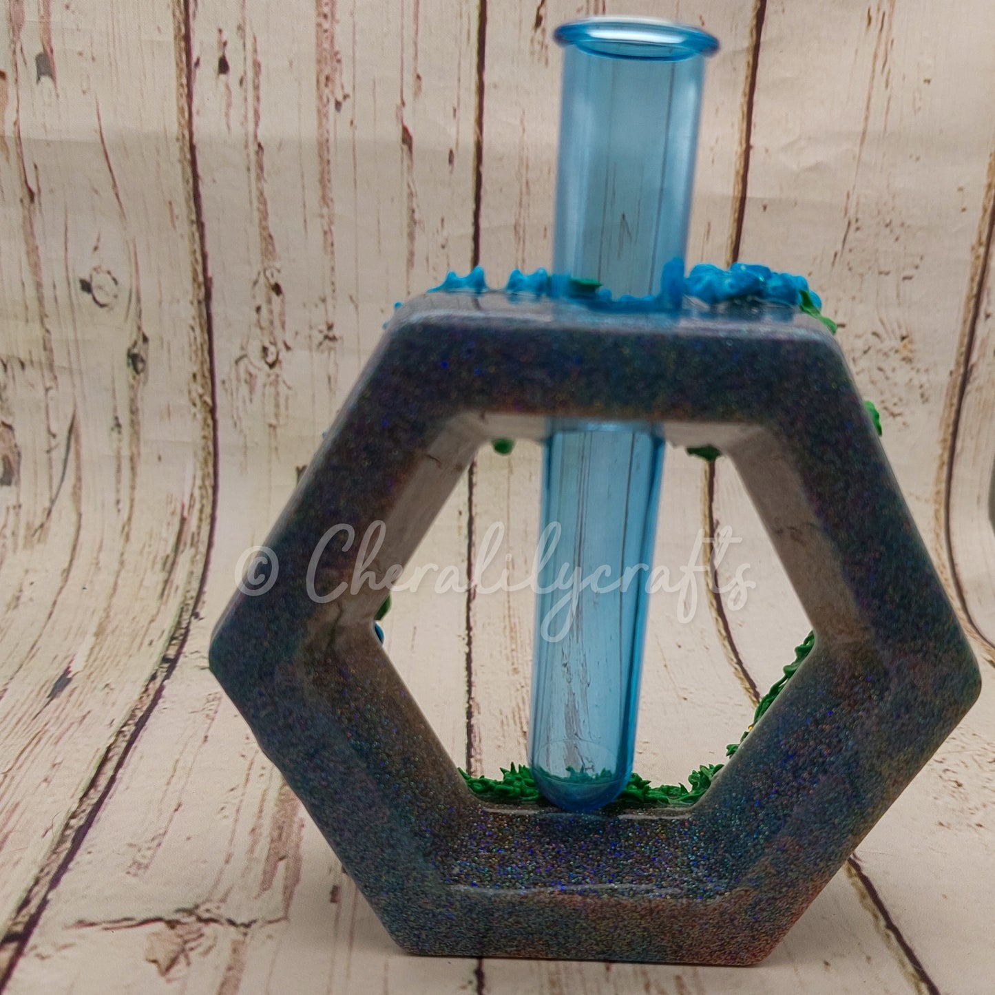 Blue Floral Bud Vase/Propagation Tube Stand