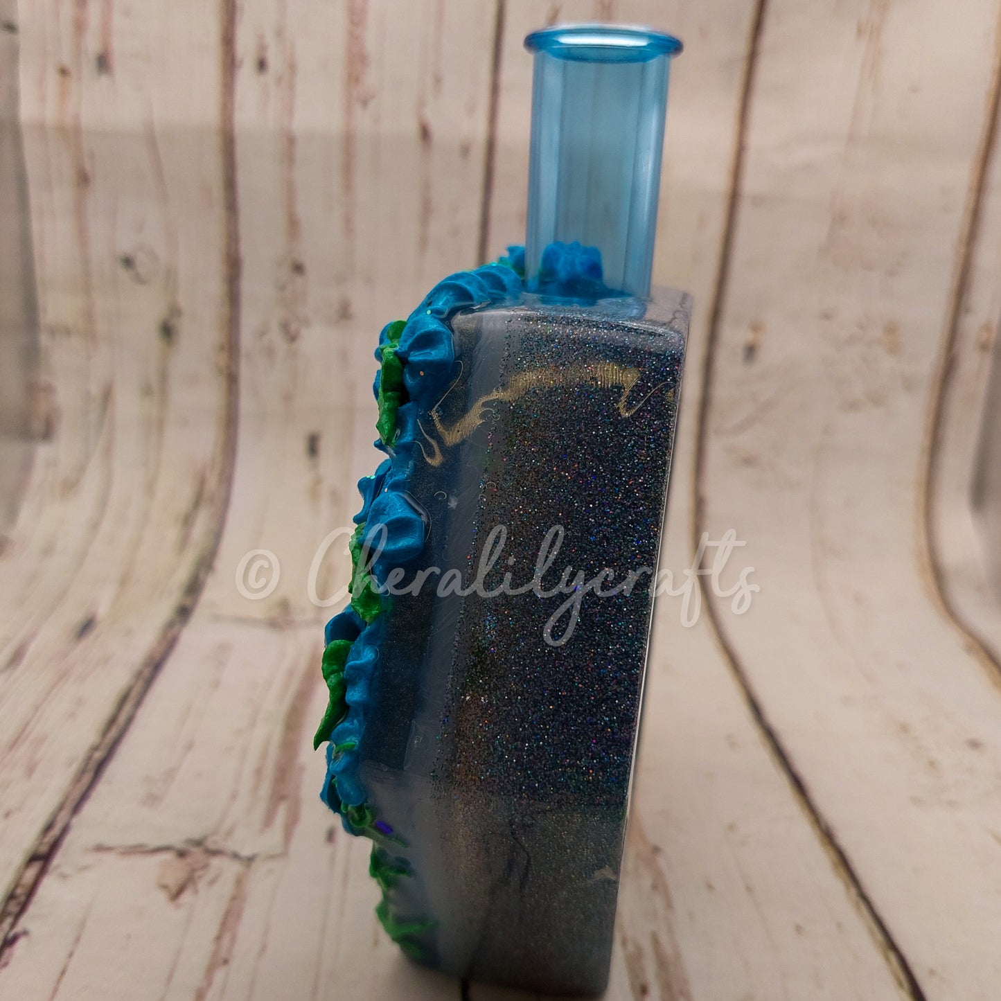 Blue Floral Bud Vase/Propagation Tube Stand