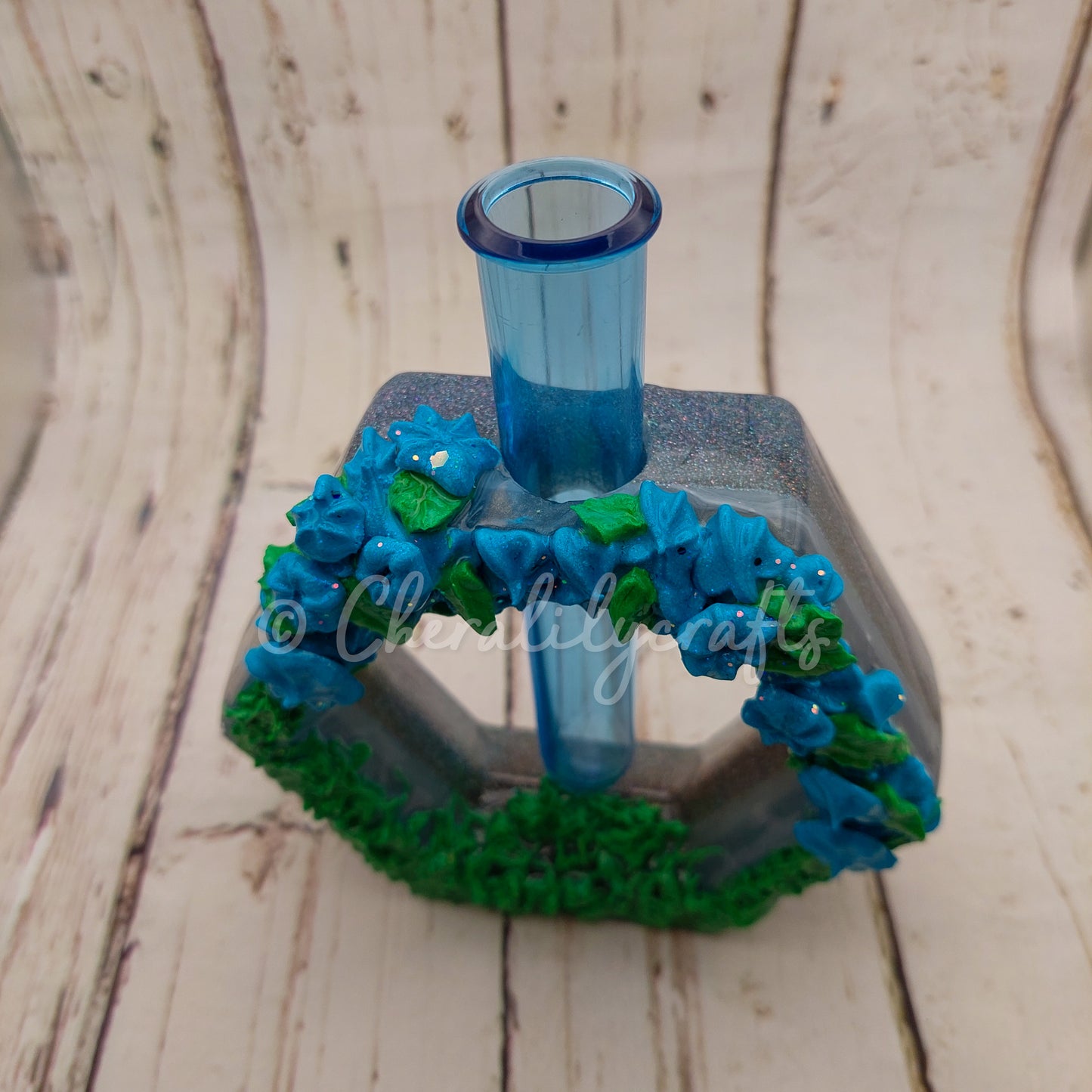 Blue Floral Bud Vase/Propagation Tube Stand