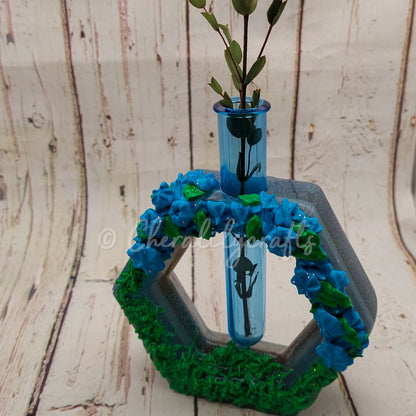 Blue Floral Bud Vase/Propagation Tube Stand