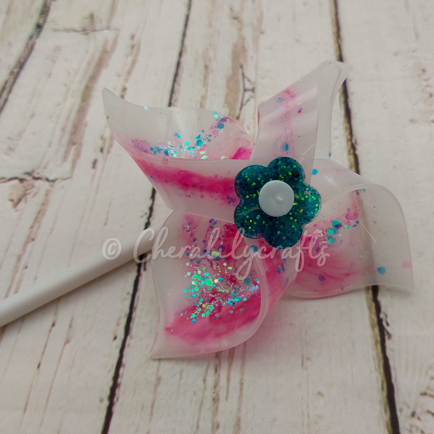 Pink/White/Teal Epoxy Pinwheel