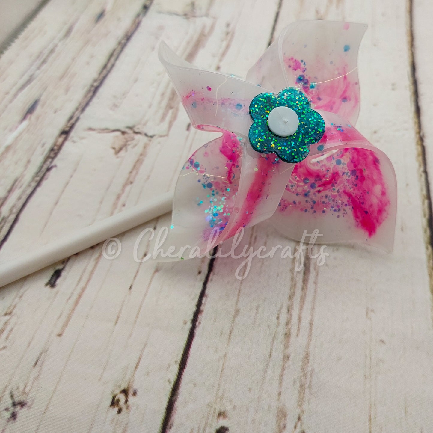 Pink/White/Teal Epoxy Pinwheel