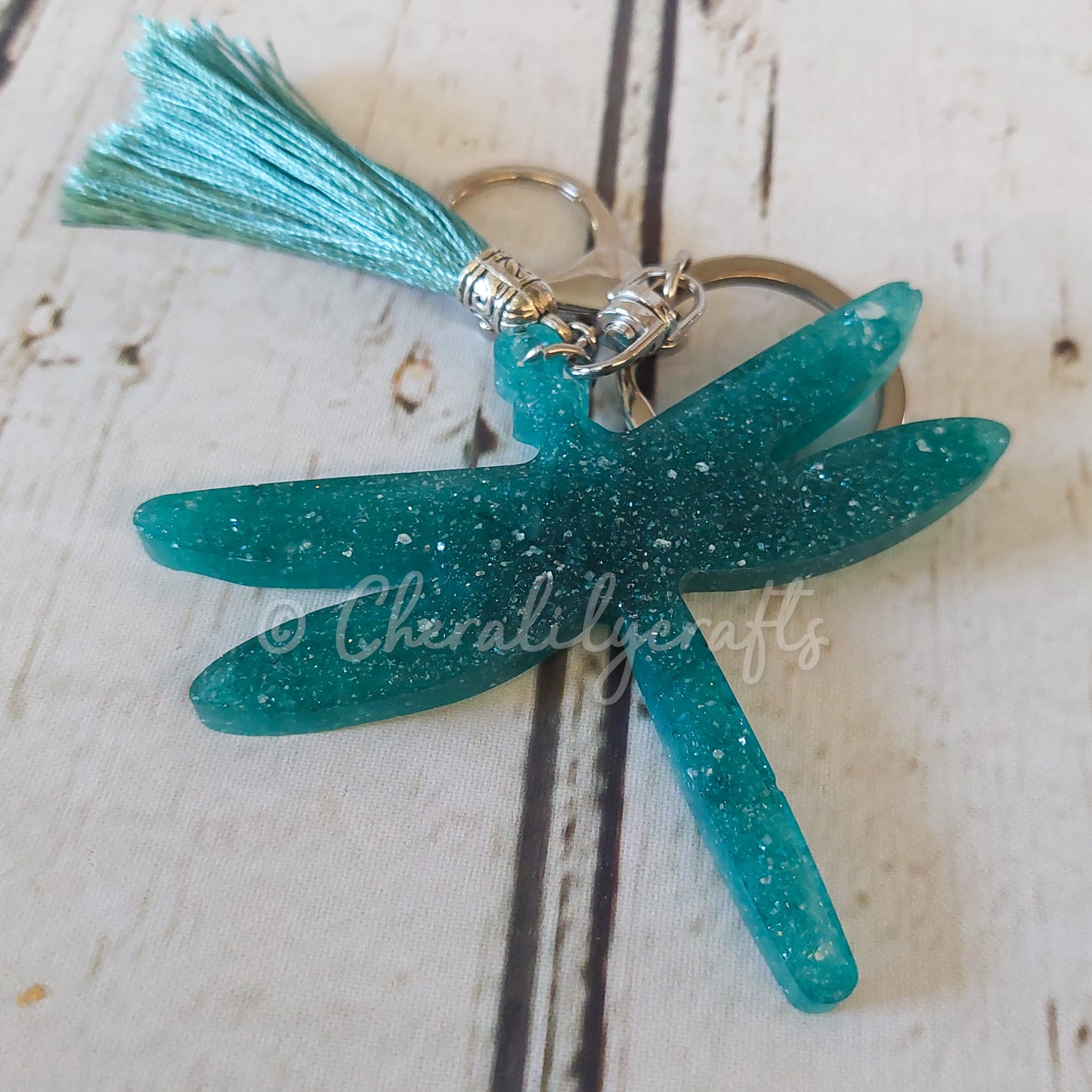 Teal Dragonfly Keychain