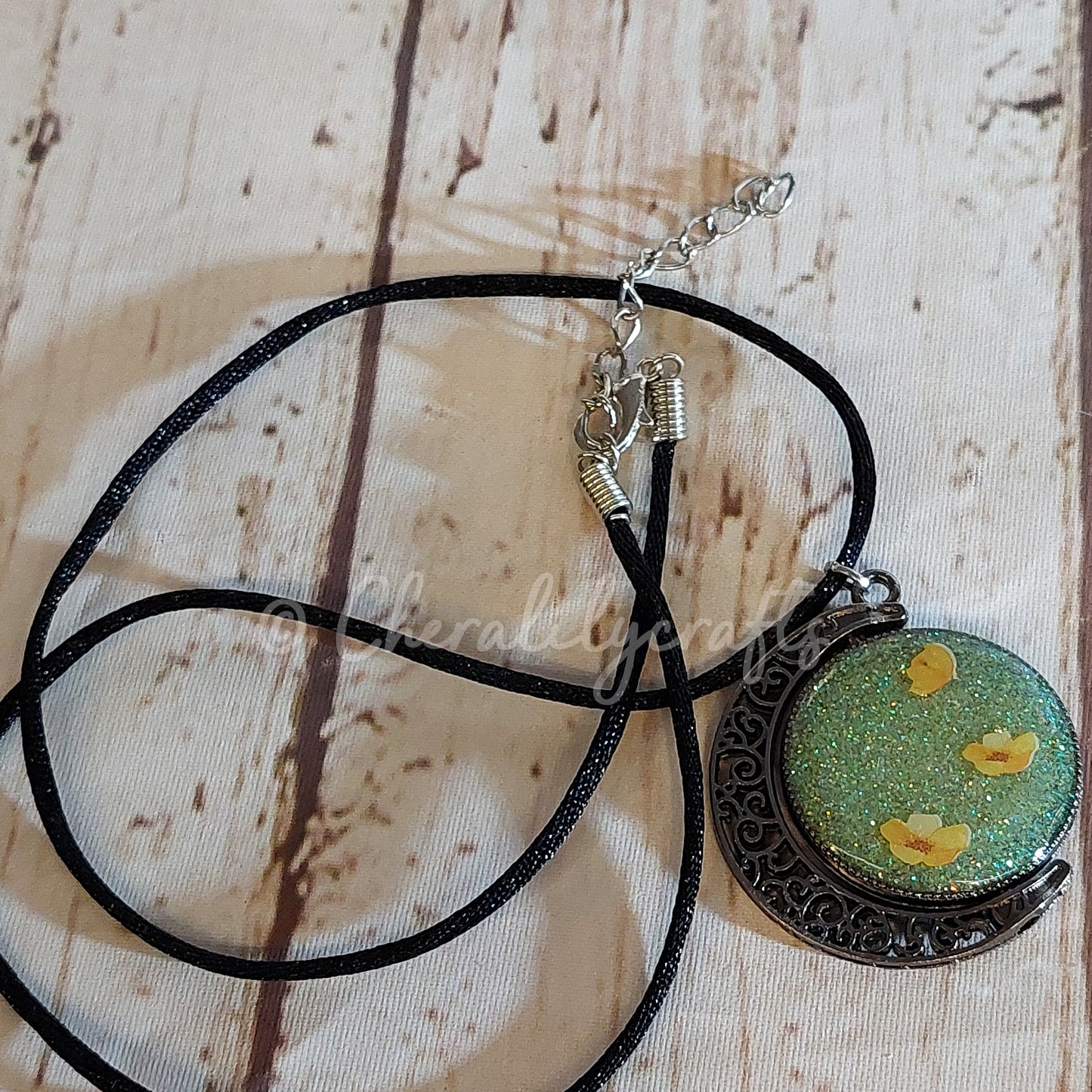 Yellow Flowers Moon Necklace