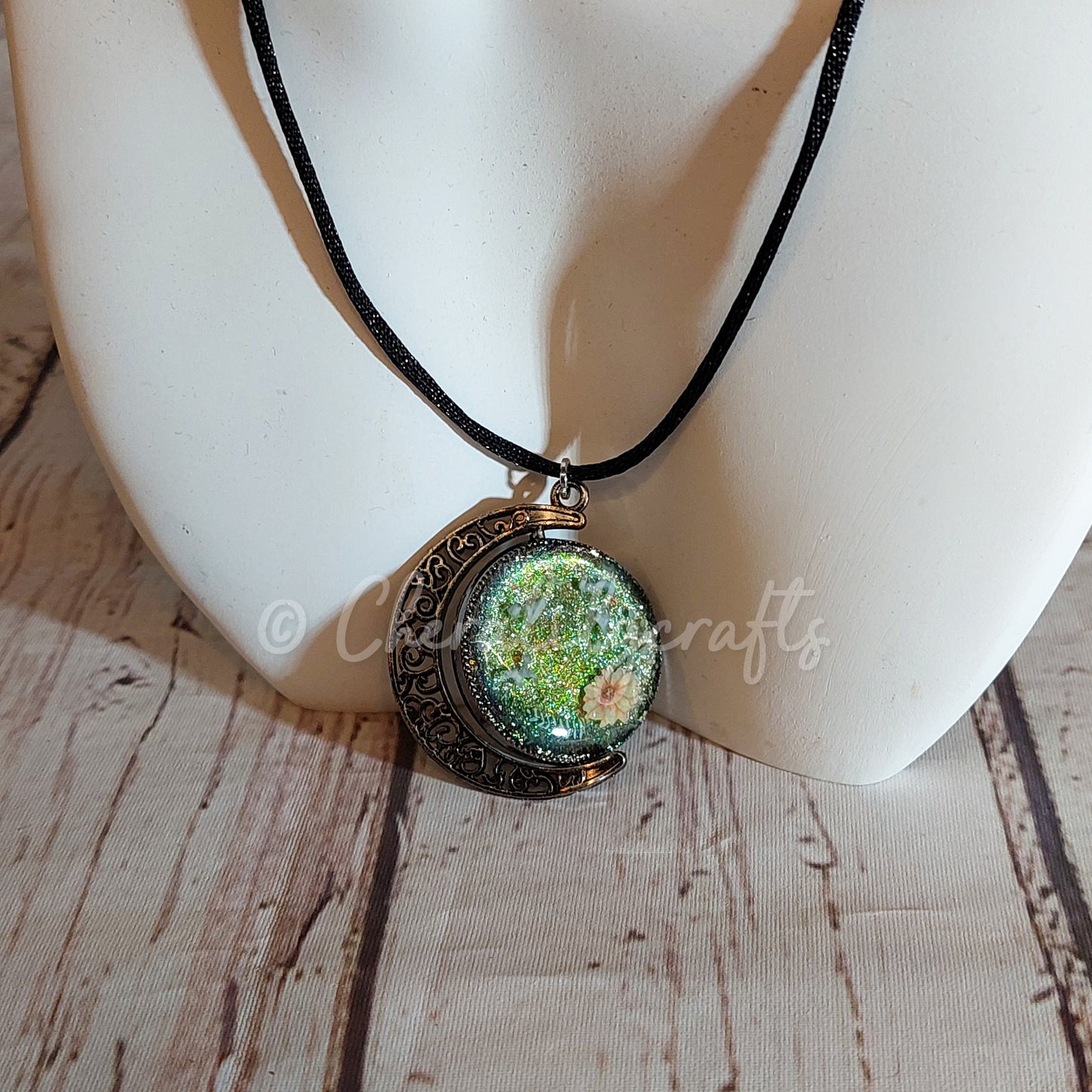 Yellow Flowers Moon Necklace