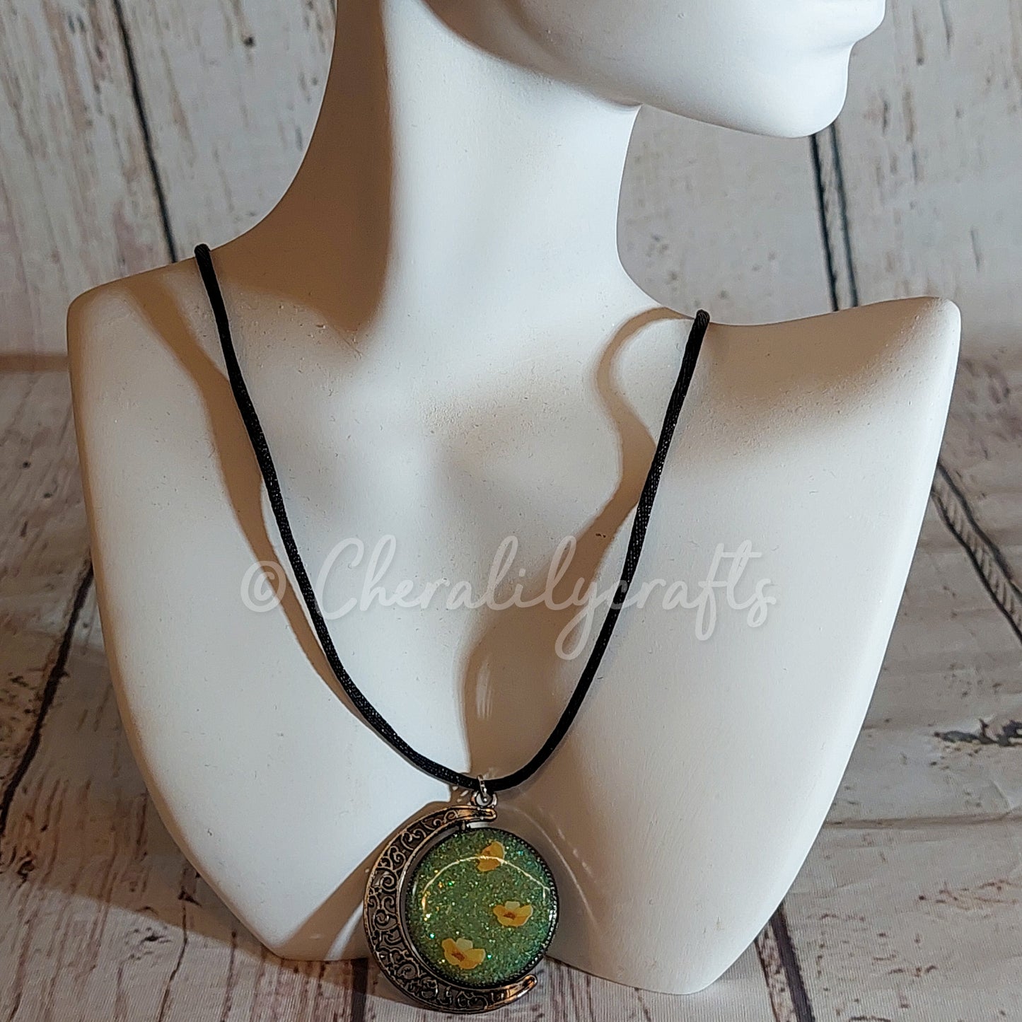 Yellow Flowers Moon Necklace